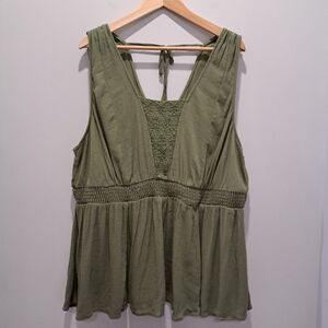Torrid Olive Green Lace Tie Back Boho Indie Granola Festival Coquette Tank Top 4
